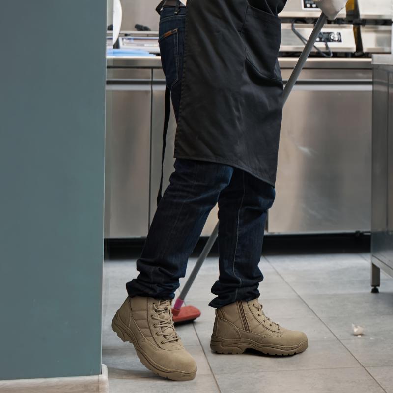 Men's Tactical Work Boots Side Zipper Leather Motorcycle Combat Boots Fathersdaygift Army Shoes Closed Boy Footwear Bota Lace Worker Pedal Chef cowboy boots men