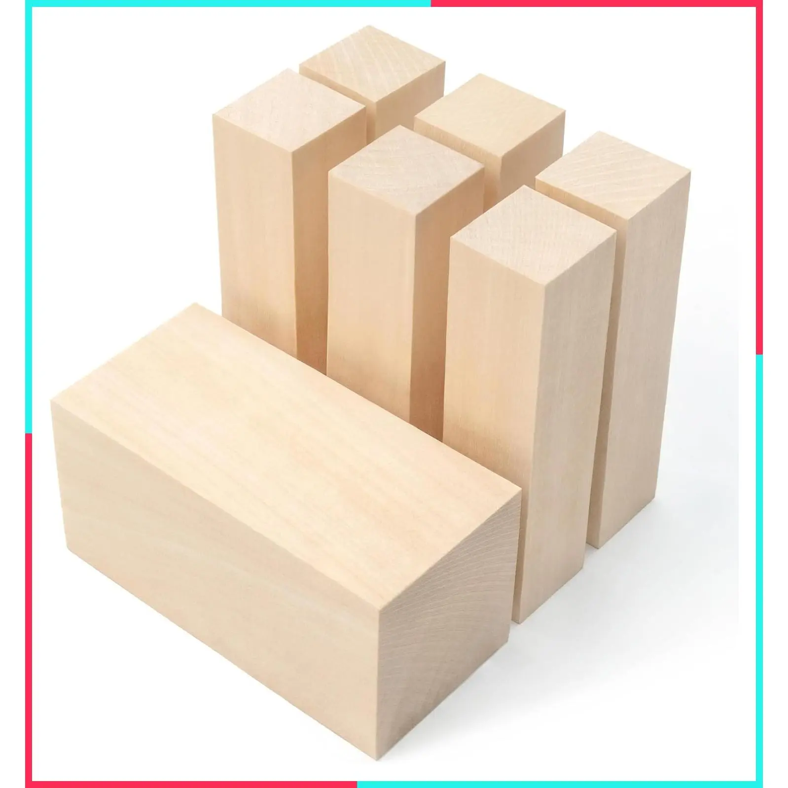 7PCS Basswood Carving Blocks Whittling Wood Kit - Soft Wood Blocks for Crafts, Unfinished Wooden Blank Set for Carving