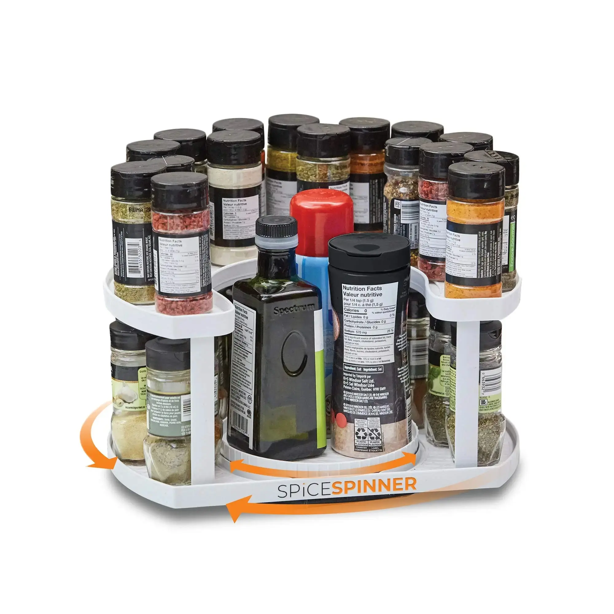 Plastic 2-Tier 360° Rotating Lazy Susan Spice Rack Organizer, Adjustable Seasoning & Condiment Holder, Multi-Purpose Turntable for Cabinet, Pantry, Countertop; Ideal for Sauces, Cosmetic Bottles & Small Household Storage