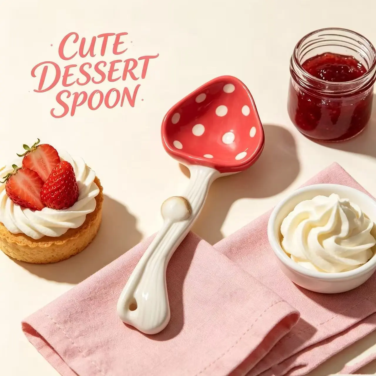 3-Pack Cute Cartoon Mushroom Ceramic Spoons, High Aesthetic Snack Spoons, Adorable Kitchen Utensils, Perfect for Desserts and Sweets