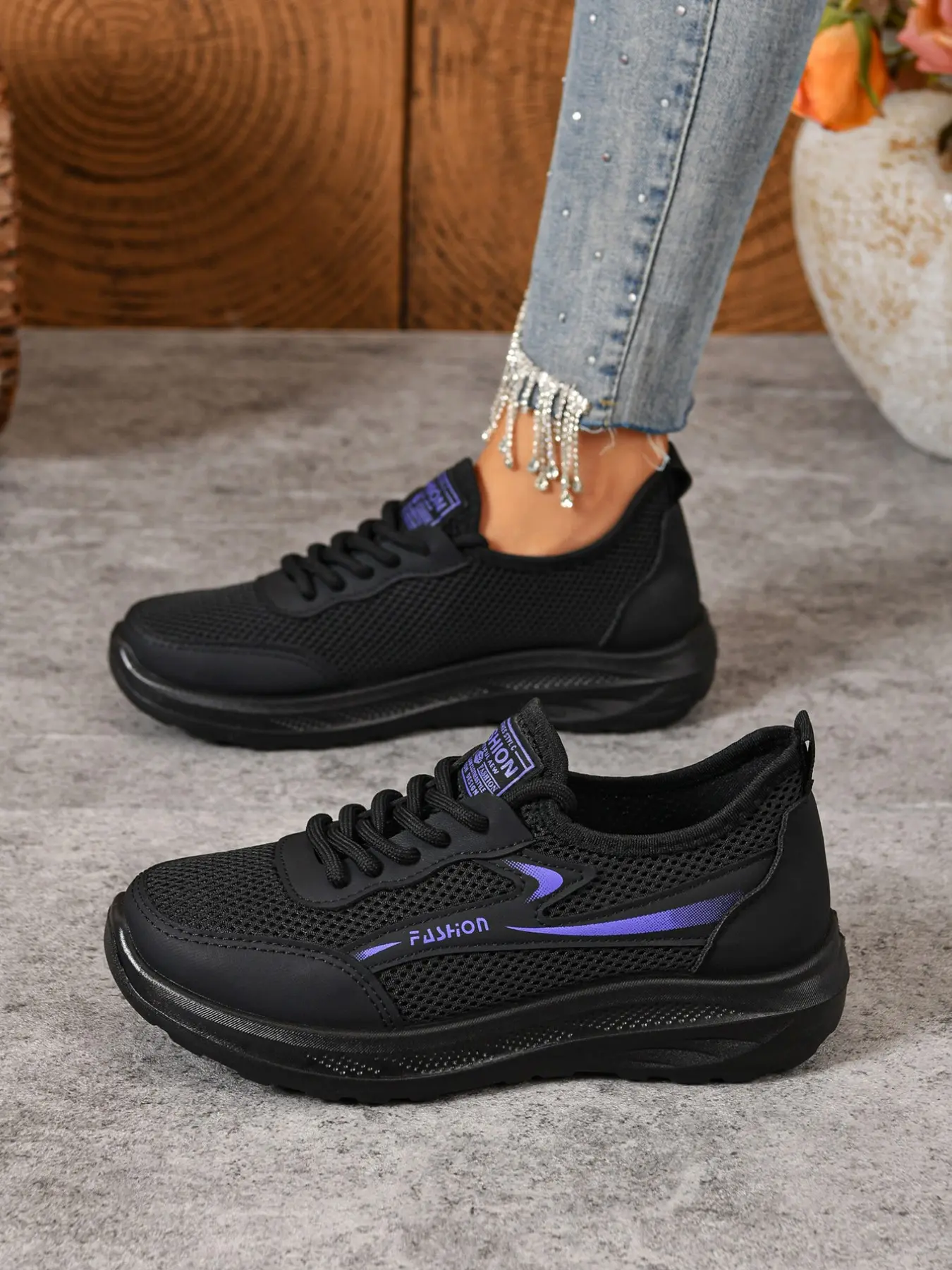 Women Contrast Stripe Mesh Splicing Platform Walking Sneakers, Lace Up Low Top Daily Athletic Running Trainers, Non Slip Thick Sole Fashion Casual Footwear for Campus Shopping Travel Street Errands Outdoor Daily Use
