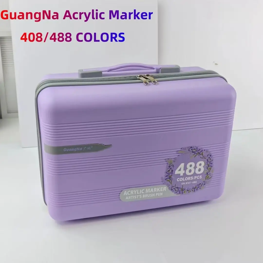 Guangna Acrylic Marker Pen, 408/488 Colors, Portable Case, Smooth Ink Flow, Stacking Colors, Ideal for Canvas, Wood, Glass, Fabric Art