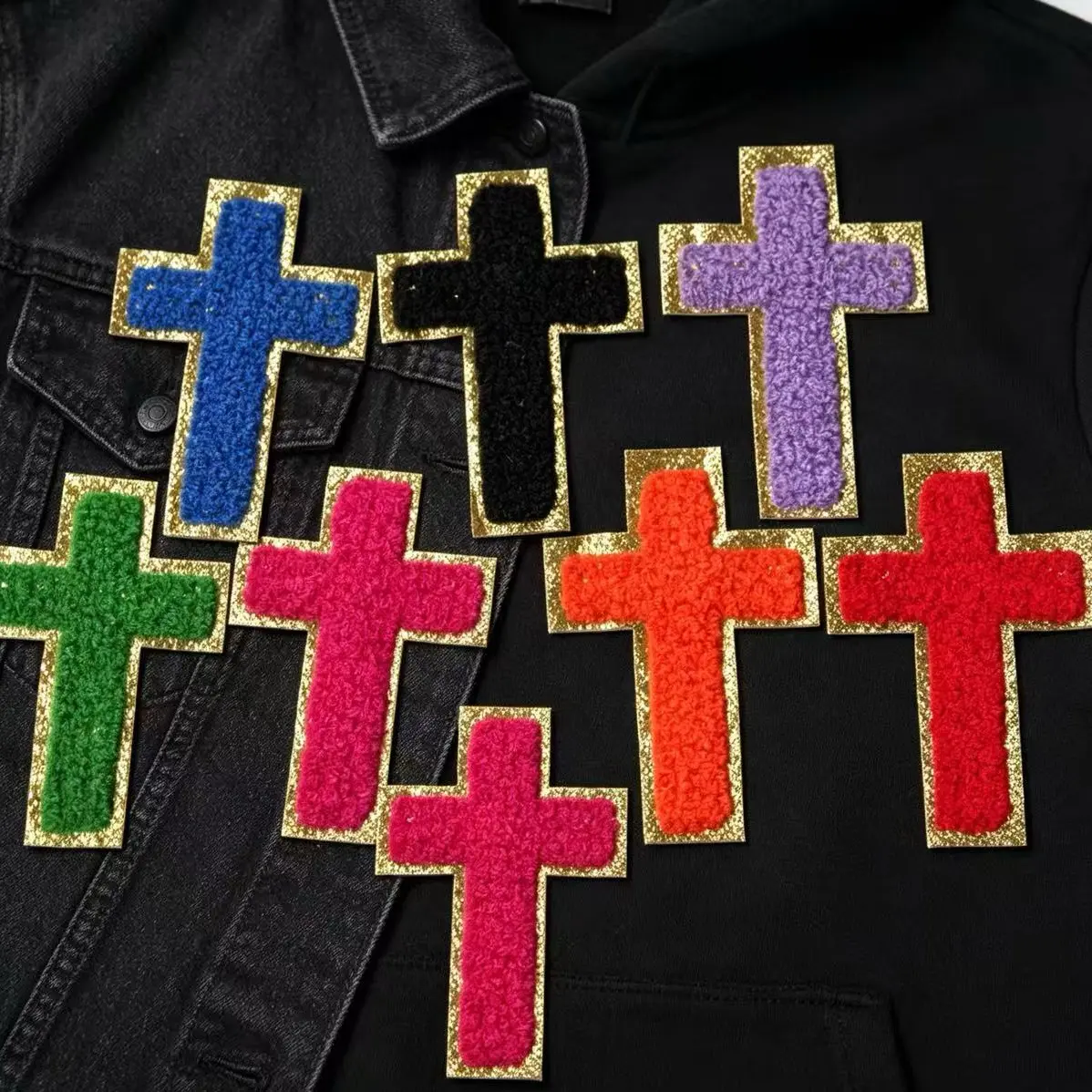 Towel embroidery cross pattern ironing patch – fun design – easy to sew or iron, durable fabric badge, suitable for personalizing jackets, bags, and more