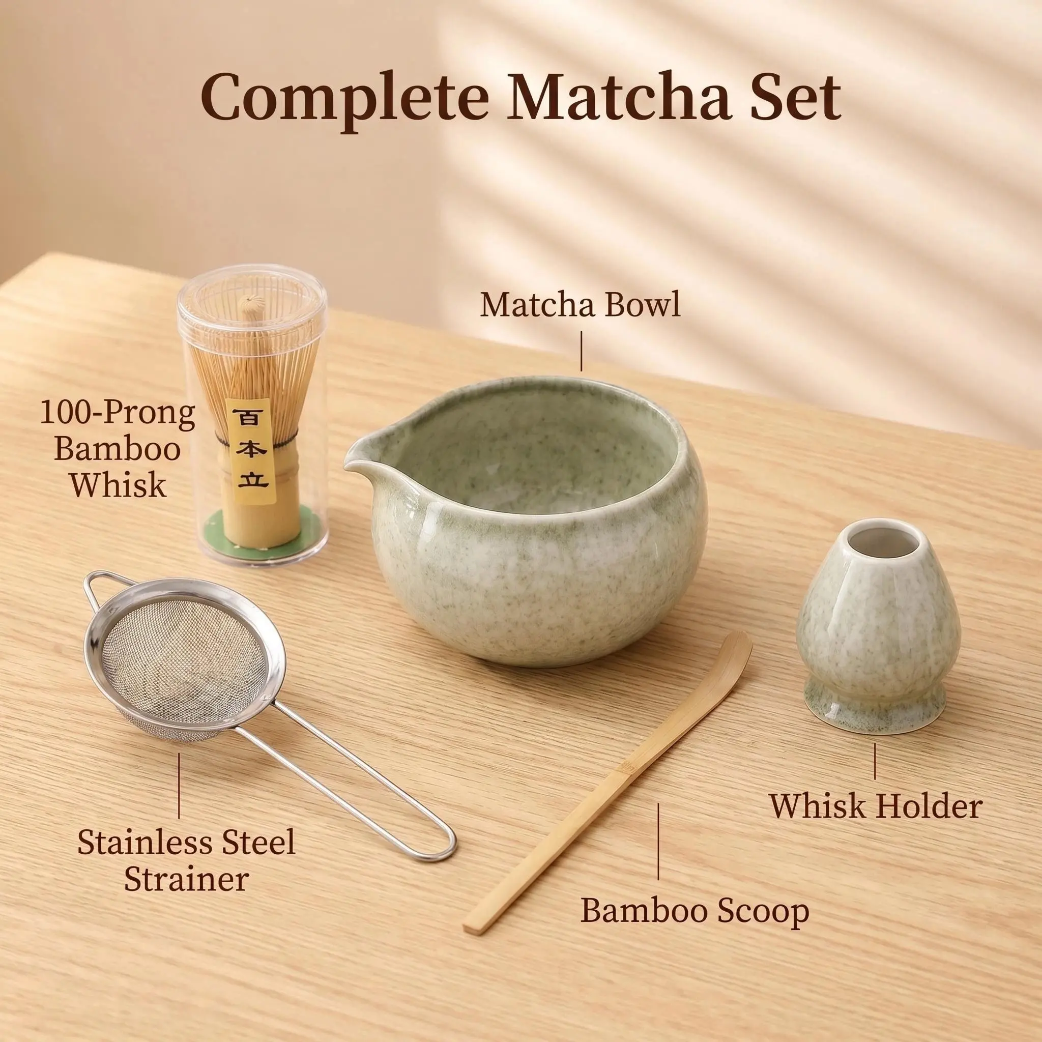 5-Piece Japanese Ceramic Matcha Bowl Set, Ceremonial Matcha Kit, Perfect Gift for Tea Lovers, Home Matcha Brewing Tools Kit, Tea Making Tools, Tea Accessories, Elegant and Functional Design