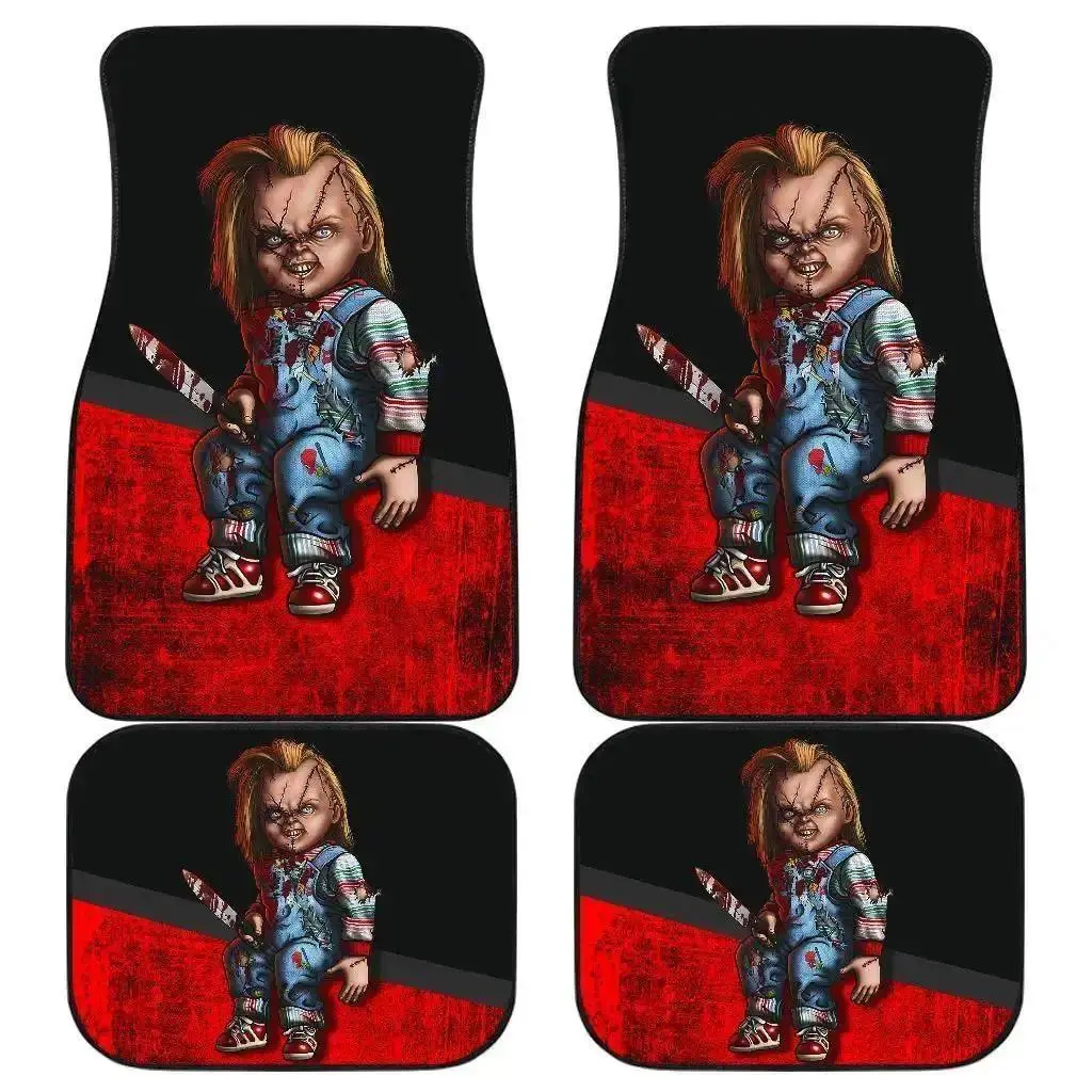 Chucky Childs Play Horror Film Halloween Car Floor Mats Horror Movie Car Accessories Full Set 4-PCS Front & Rear Car Floor Mats
