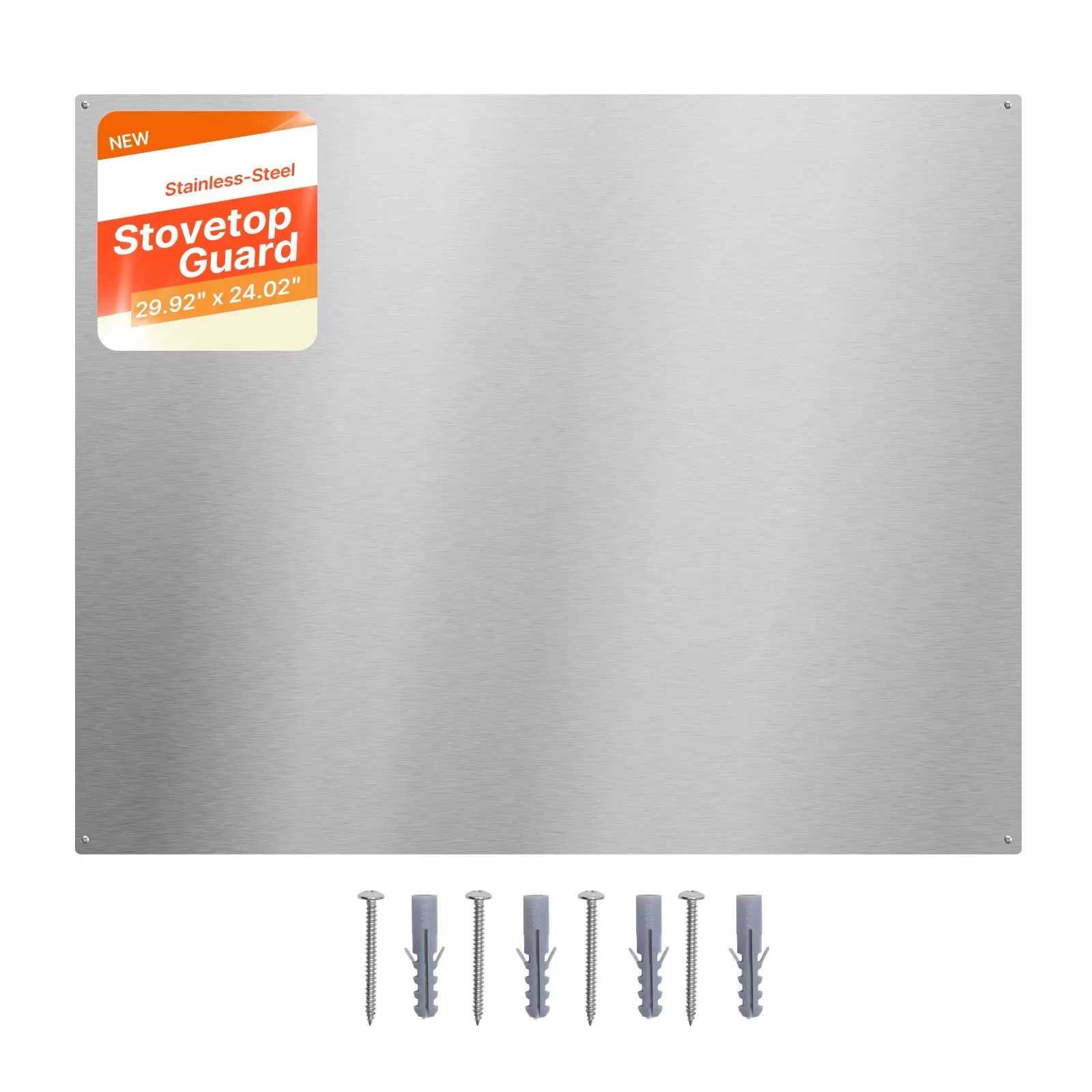 VEVOR 30" x 24" Stainless Steel Backsplash for Stove, Ultra Flat Splatter Guard, Wall Shield Range Hood Backsplash, Easy Clean Kitchen Wall Metal Panel, Pre-Drilled Holes for Easy Installation, Silver
