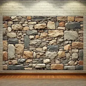 Stone Wall 2D Floor Plan Backdrop Party Background Cloth, Rustic Architecture Tapestry Wall Hanging Photography Background Premium Polyester Fabric, Home Decor, Party Banner Setup, Studio Background Prop, Event Decoration Scene
