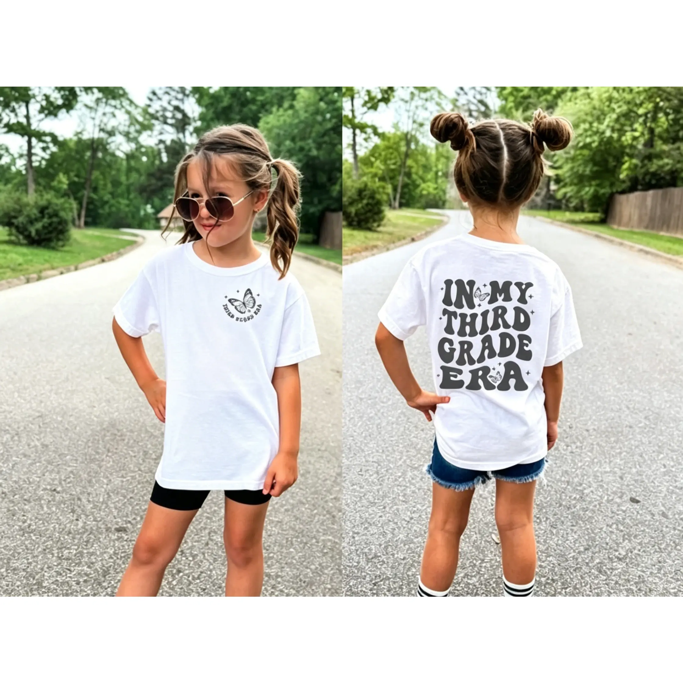 Double Sided In My Third Grade Era Butterfly Retro Back To School Graphic Short Sleeve T-Shirt,In My 3rd Grade Era Shirt, Third Grader Tee, Back to School 3rd Grade T-Shirt,Back to School Shirt, First Day Gift # BackToSchoolShirt # InMyGradeEra