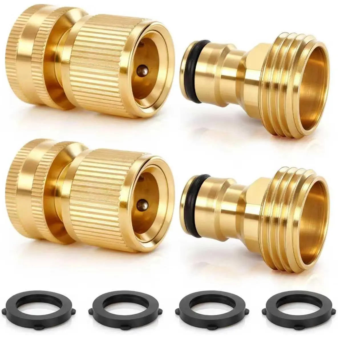 Garden Hose Quick Connector,2Set Solid Brass 3/4 Inch GHT Thread Fitting(NO Sprayer), No-Leak Water Hose Female & Male Adapter, Garden Hose Connectors, Summer Gardening Tool Accessories#SummerWins