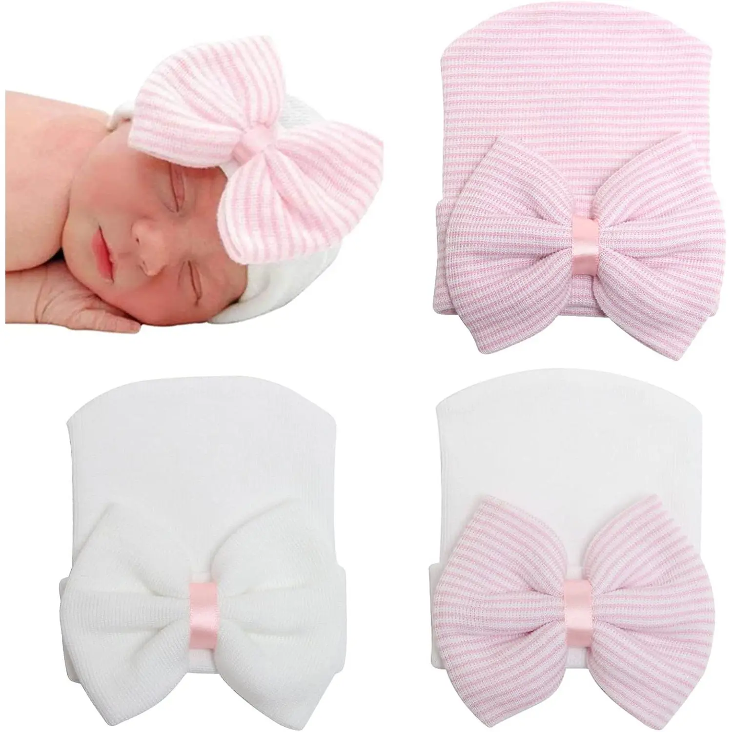 Newborn Hospital Hat with Bow Cotton Infant Baby Cap Soft Cute Nursery Beanie Hat  Baby Girl Boy 0-3 Months New model toddler