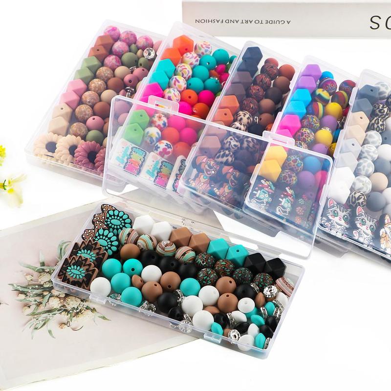 Silicone Beads Kit, 82pcs/box Beads Making Kit, Bead Assortment, DIY Jewelry Making Supplies for Bracelet Necklace Earrings Pendant Making, DIY Crafts, Handmade Gifts, Beads Set, DIY Mix Beads, DIY Beading Accessories