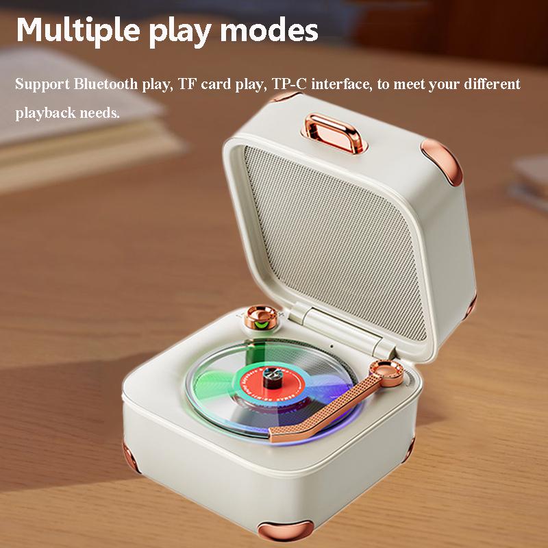 2026 New Mini Classic Vintage Bluetooth Speaker Retro Hifi Music Box Vinyl Record Player Design Soundbar Colorful Ambient Light with Mic