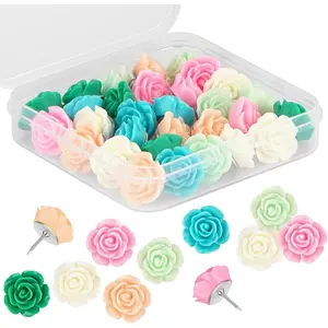 30pcs Decorative Push Pins with Case, Cute 6 Colors Flower Thumb Tacks Pushpins for Cork Board and Bulletin Board