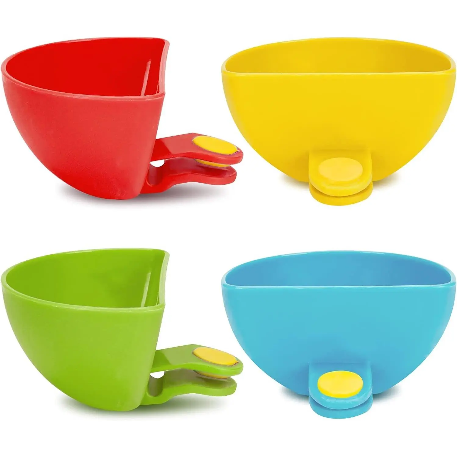 4PCS Plastic Dip Clip Set for Bowls Plates, 4 Colors Chip & Dip Sauce Holder for Tomato Sauce Ketchup Vinegar Spices Salt Veggie Chips