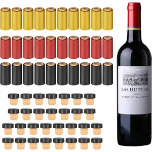 60pcs Wine Sealer for Bottles, Includes 30pcs Cork Stoppers and 30pcs PVC Heat Shrink Capsules, Perfect for Home and Cruises