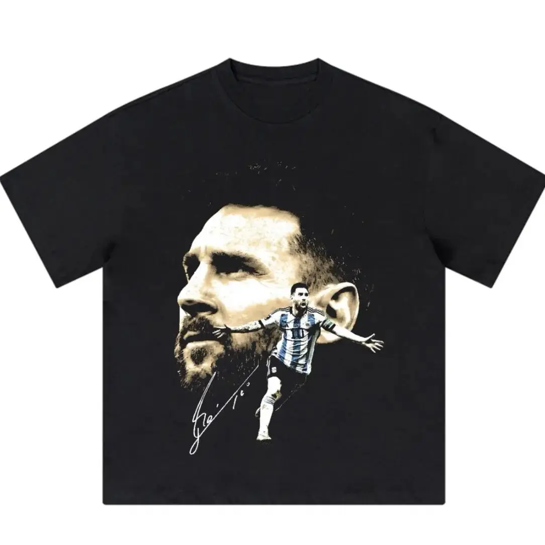 Women's Big Head M10 Messi Vintage Graphic T-Shirt - Unisex Basic Cotton Comfort All Seasons Streetwear, Twist Design Soccer Sport Merch, Valentine's Day Thanksgiving Gift For Fans