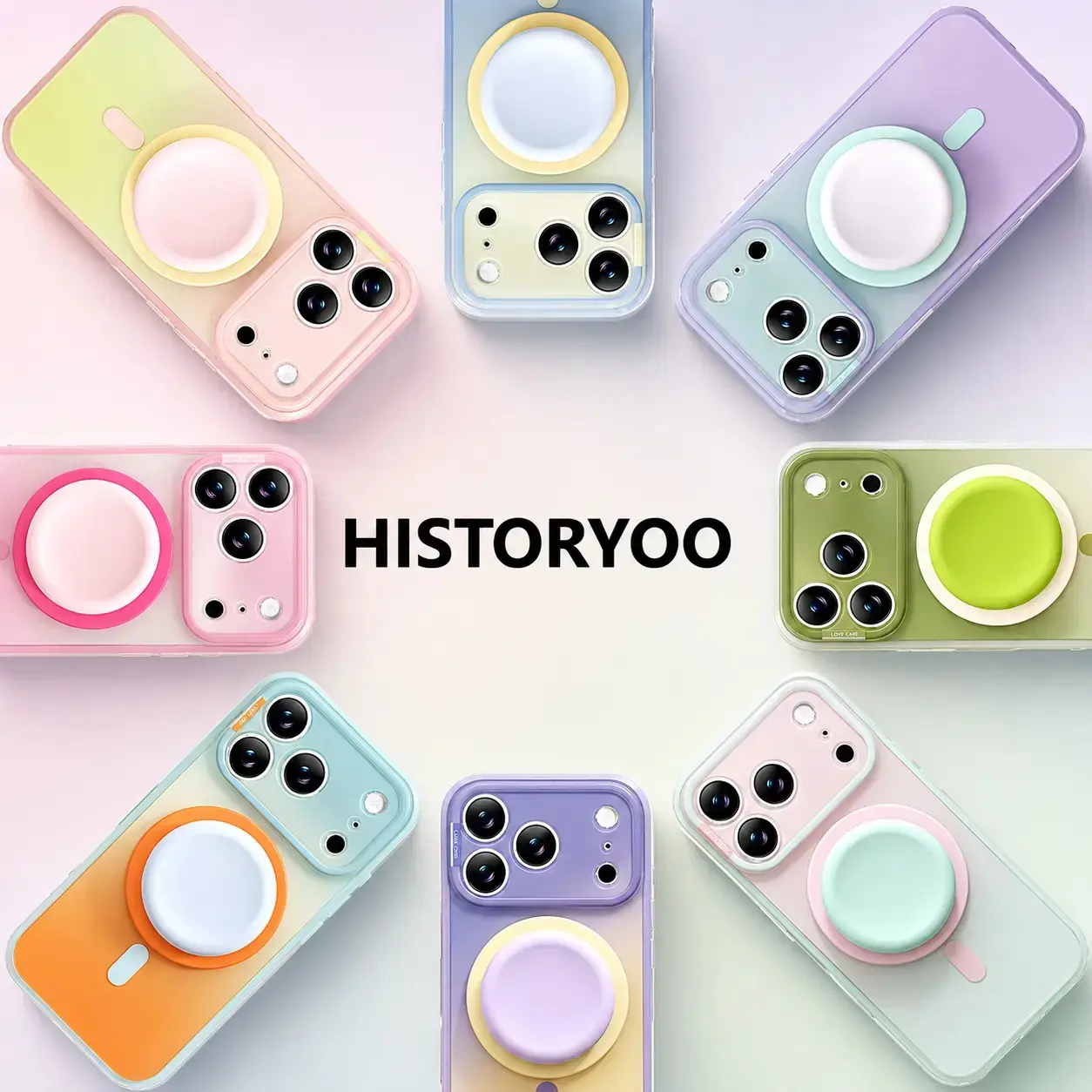 HISTORYOO Magnetic Pop Socket Airbag Grip Stand Case for iPhone 17 Pro Max 16 15 Pro 14 MagSafe Wireless Charging Summer Macaron Dopamine Gradient Color-blocking Candy Soft TPU Shockproof Luxury Cute Trendy Protective Internal Anti-Collision Strip Cover,,