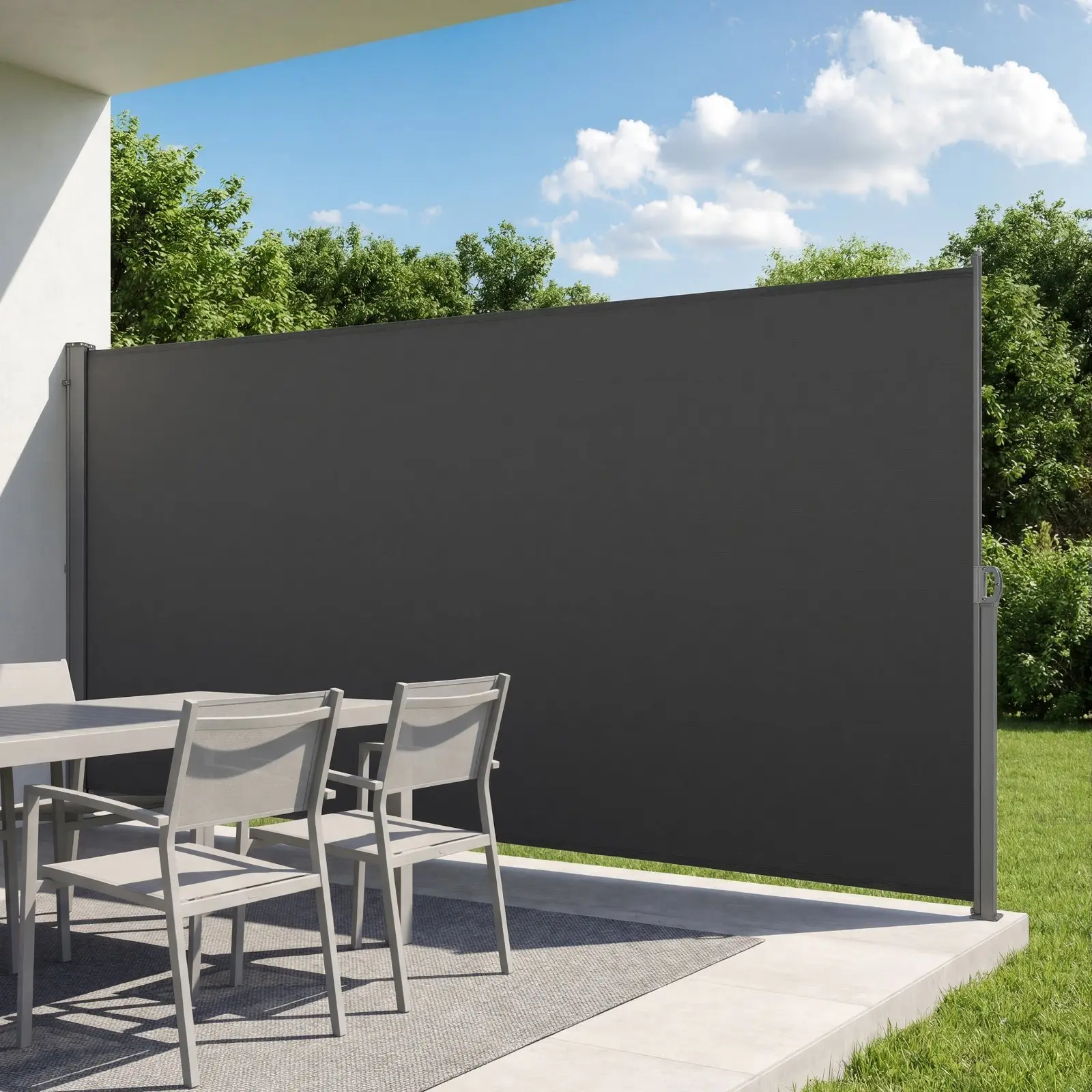 VEVOR Rectangular Large Size Retractable Side Awning, 73"x165" Patio Side Screen with 180 g/m Polyester Fabric, Waterproof Sunshade Privacy Divider for Garden, Balcony, Outdoor Spaces, Gray