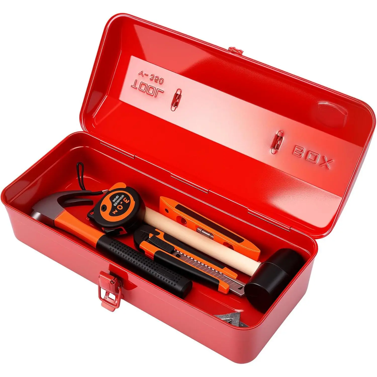Large Metal Tool Storage Box with Handle for Workshop,15 inches Portable Tool Case with Lid,Locking Organiser Box for Hardware Part(red)