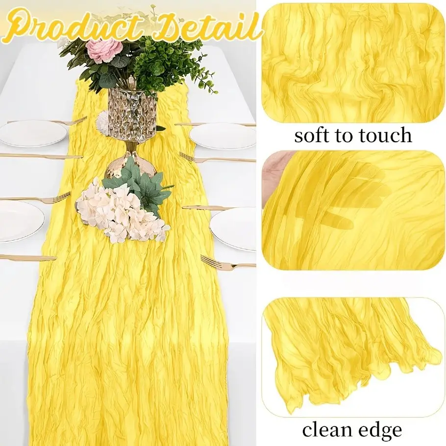 1Pc Lemon Yellow Cheesecloth Table Runner 10Ft Long Lightweight - Sheer Gauze Cloth Wedding, Baby Shower And Birthday Party Decor Suitable for Wedding, Easter, Birthday Party Table，summer essential