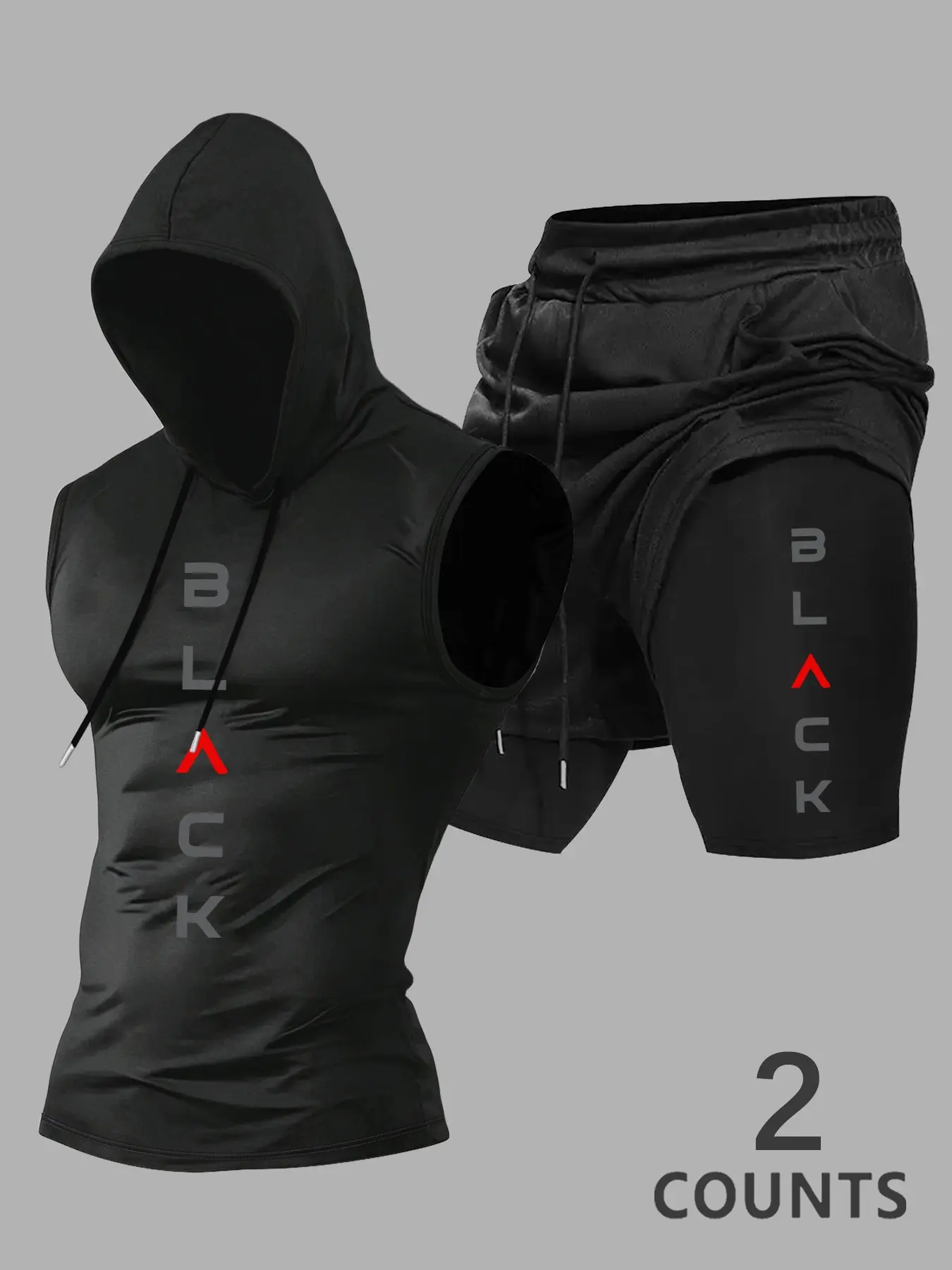 Summer Men's Set, Letter Pattern Hooded Sleeveless Vest + Casual Waist Drawstring Shorts, Outdoor Sports Wear, Daily & Fitness Clothing, Athleisure Summer Clothes, Athleisure Workout Set, Shorts Athletic Set