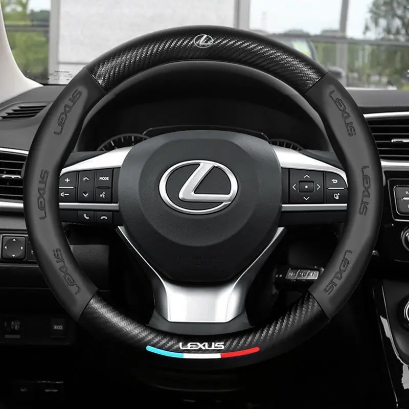 37.5cm Leather Car Steering Wheel Cover, Carbon Fiber Leather, Anti-Slip, Fashionable, Compatible with Lexus Models