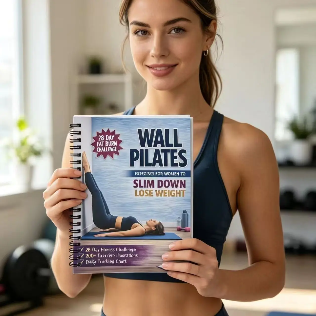 Women's Wall Pilates Training Plan Book, Coil Binding, 28-Day Gentle Low-Intensity Fitness Challenge, Home Workout Guide, Weight Management, Whole Body Workout