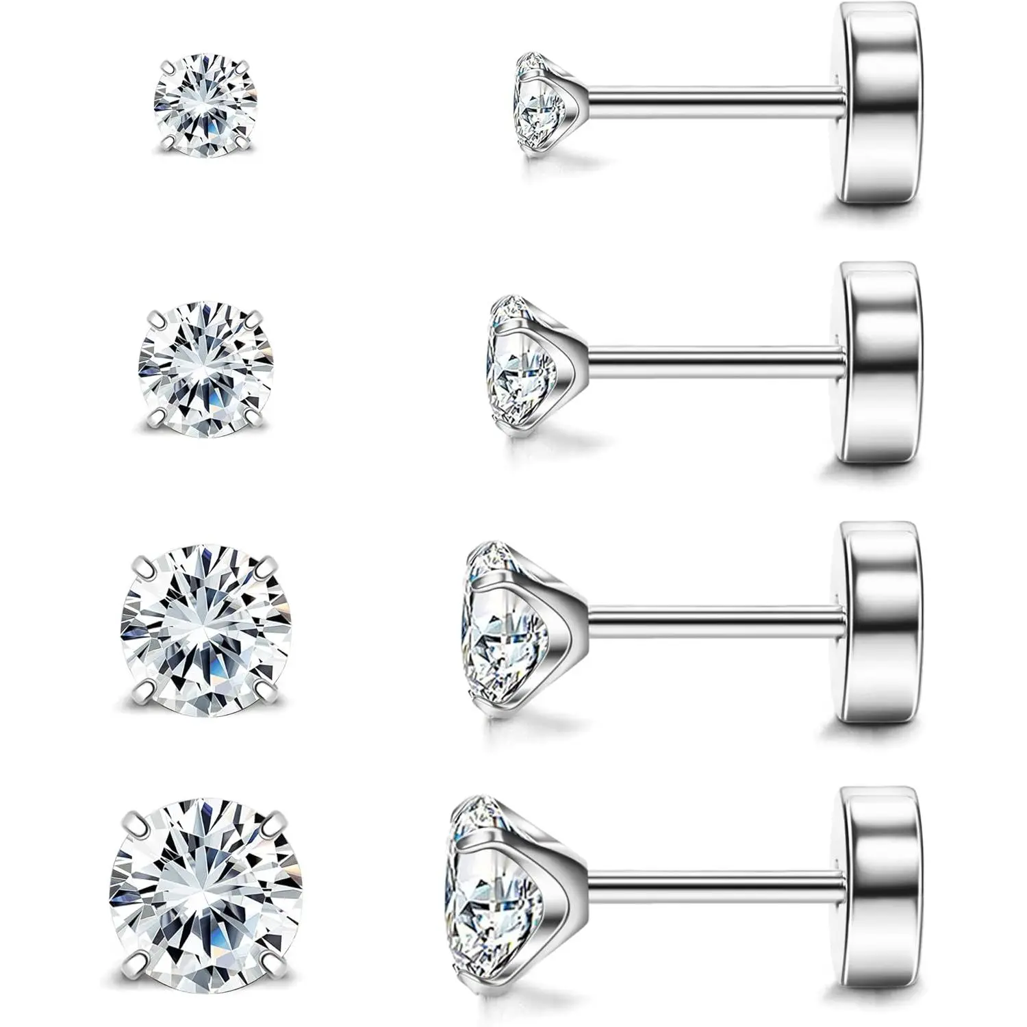 Titanium Earrings for Sensitive Ears  20G Titanium Flat Back Earrings Rainbow AB Cubic Zirconia Nap Pure Titanium Cartilage Earrings for Women Men