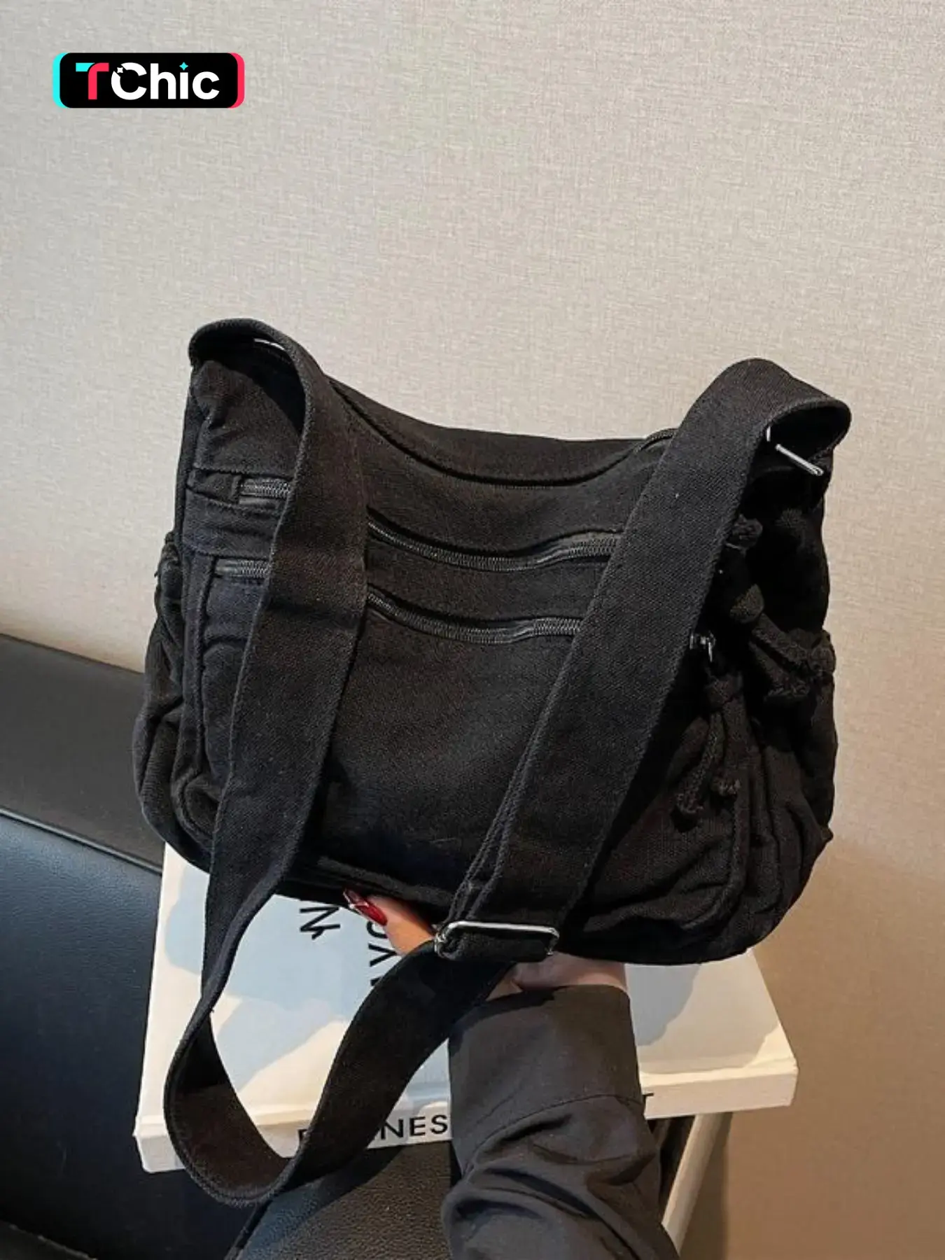 New Simple Stylish Canvas Multifunctional Crossbody Bag Vintage Workwear Multi Pocket Messenger Bag Adjustable Wide Strap Unisex Commuter Shoulder Bag Stylish Crossbody Bags