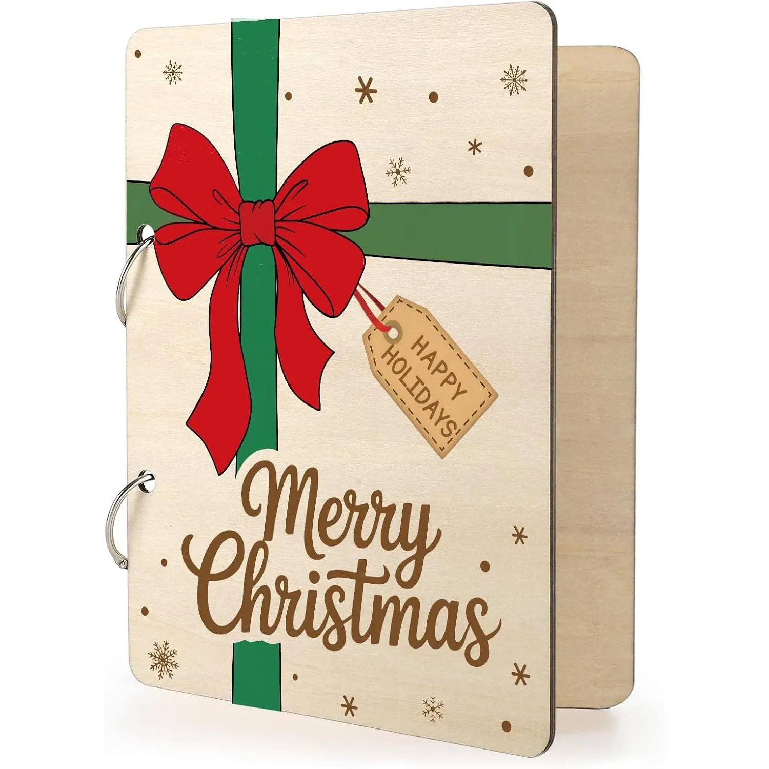 Wooden Christmas Card Keeper Binder Merry Christmas Greeting Card Holder with Rings Xmas Holiday  Cards Organizer  Memories Book for Storage  Album Photo Notes  Winter Past Notes