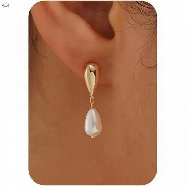 Ladies' 3.5cm Dual Teardrop White Water Pearl Drop Earrings - 2 Metal Finishes (Gold, Silver Plated), Antitarnish Alloy, 3.6x1.3cm Cubic Zirconia, Detachable Charm, Minimalist Dainty Stud, Acrylic, Everyday Wear Bridal Gift