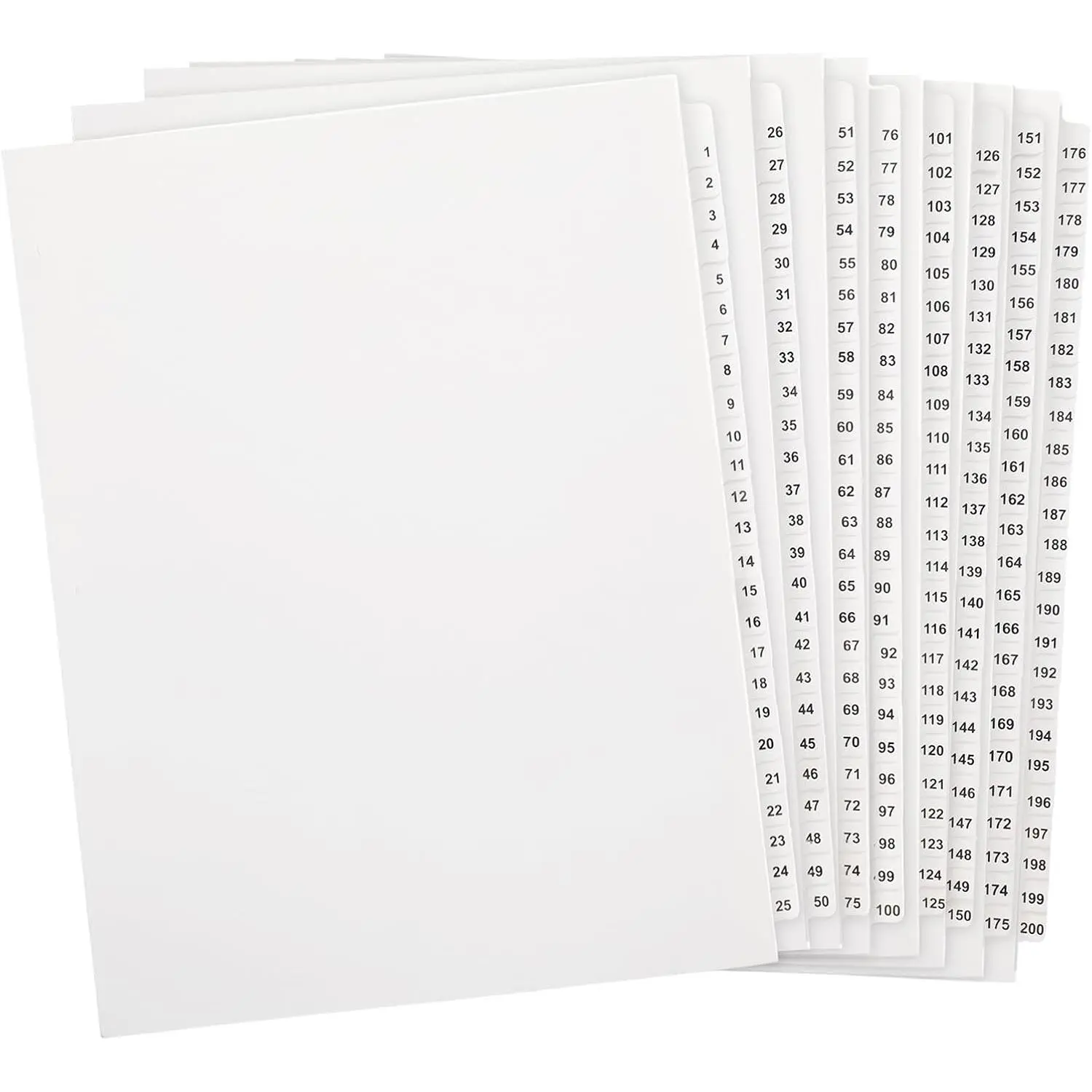 1-200 Numbered Tab Dividers Un-Punched Letter Size 8.5 x 11 Inch Paper Page White Binder Index Dividers for Office Documents Files (White,1 Set)