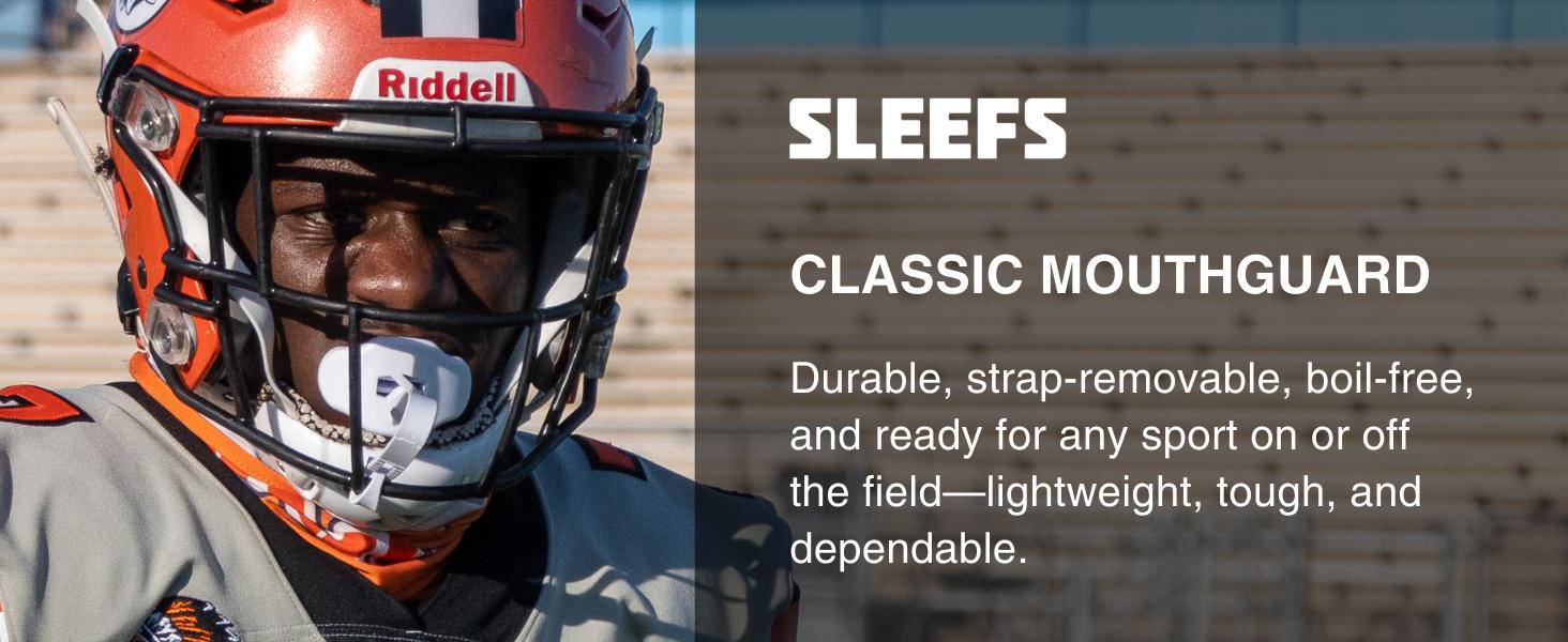 AGS SLEEFS Football Mouth Guard - Lip/Mouthguard with Helmet Strap - Lip/Teeth Protector Mouthpiece - No Boil - for Youth/Adults, Maximum Air Flow, for All Sports - Momma This One for You