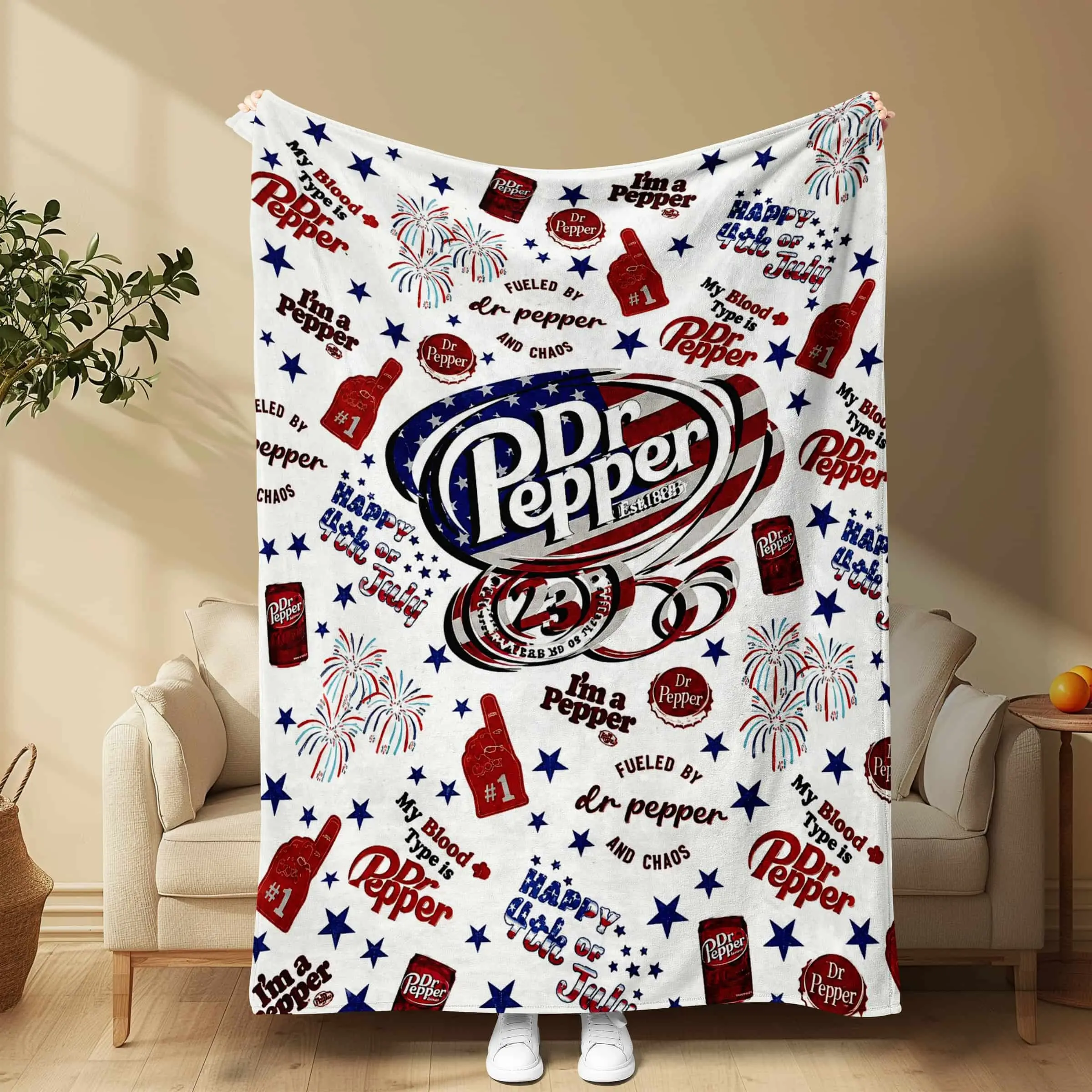 1 PC 🥤 Dr Pepper 4th of July Soda Blanket! Soft plush fleece for couch movie binge, bedroom decor, outdoor picnic & college dorm 🇺🇸 Epic Independence Day, Xmas & Birthday gift for soda lovers! 🎁