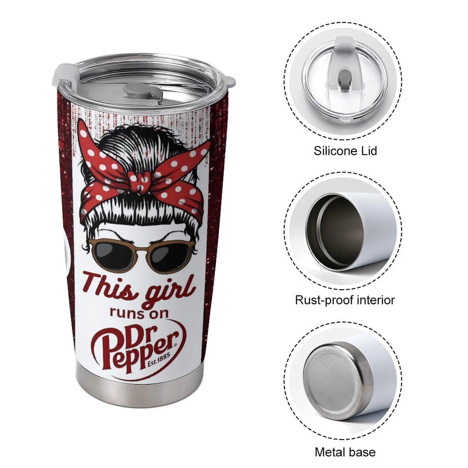 20oz Stainless Steel Insulated Water Bottle, 1 bottle, "This Girl Runs on Dr. Pepper" design, stainless steel insulated water bottle, stainless steel water jug, suitable for home, office, and school use.