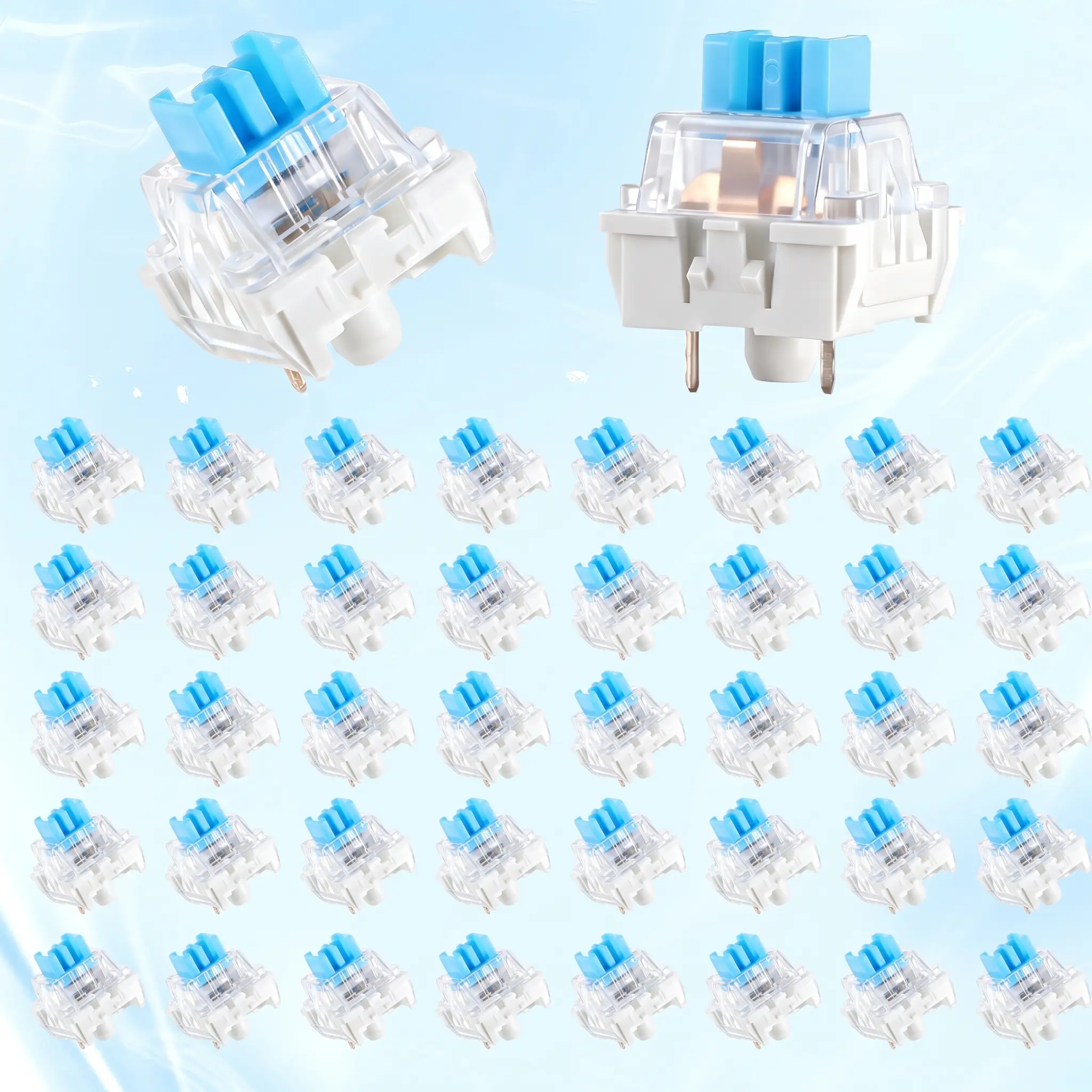 Keyboard Switches, 50 Pcs 3 PIN Blue Keyboard Clicker Replacement Dustproof Mechanical Keyboards Switches for Most Gaming Keyboards