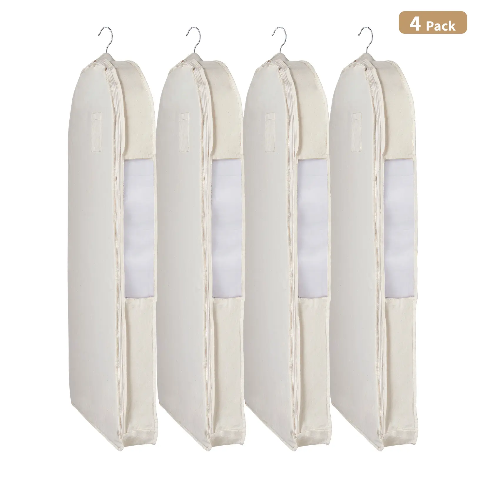 Breathable Cotton Garment Bags 4-Pack – Moth-Proof, Carbon Neutral Closet Organizer – Suit, Dress & Clothes Dustproof Cover – Beige, 42"x24"x4"