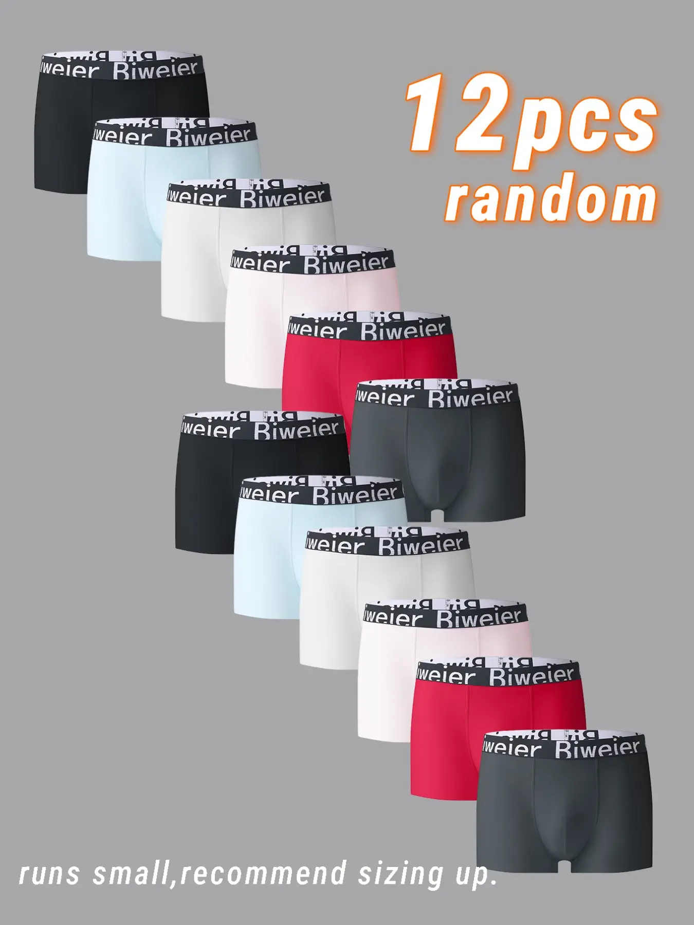 12-Pack Biweier Ice Silk Boxer Shorts, Soft & Comfortable, Lightweight & Breathable, Plain Design, Ideal for Daily Wear & Sports