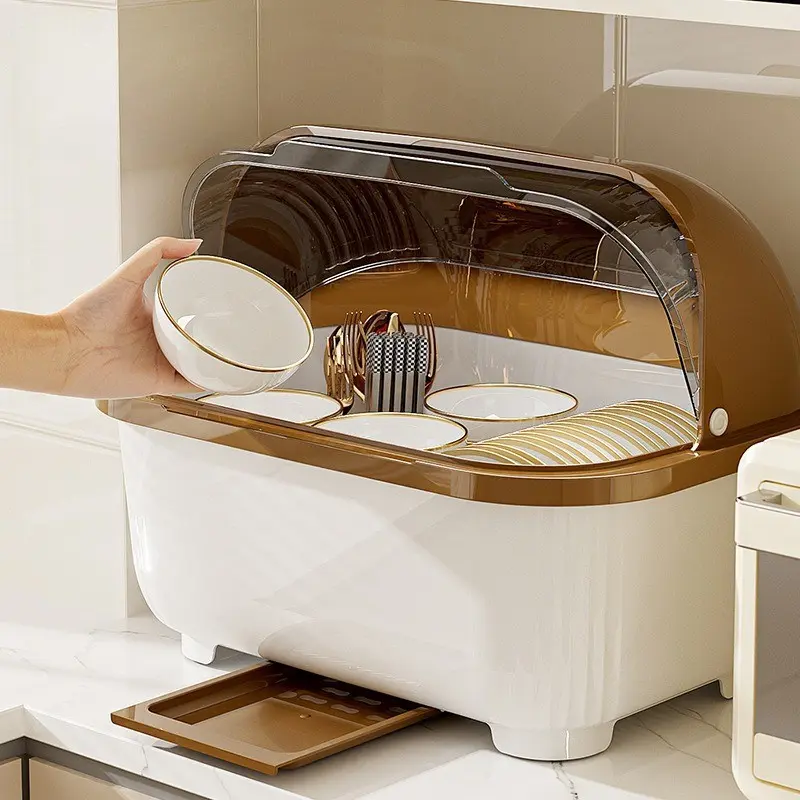 [Bowl Storage Rack] Kitchen Bowl Cabinet Organiser, Large Household Bowl Rack, Tableware, Utensils, Dishes, Plates, Storage Rack, Chopsticks and Bowl Storage Box, Covered Draining Bowl Rack