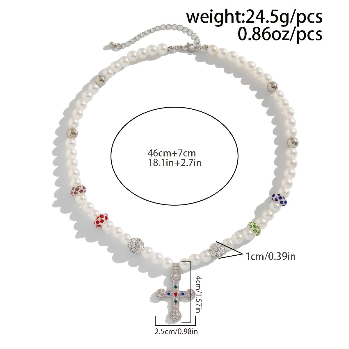 Vintage Luxury Multicolor Artificial Crystal Cross Imitation Pearl Necklace, Men's Charm Jewelry
