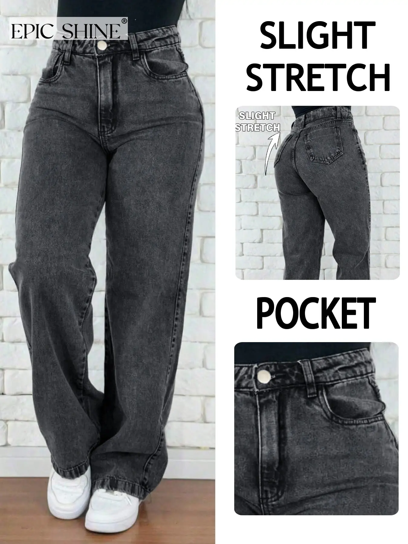 Women's High-Waisted Wide-Leg Baggy Denim Jeans, Casual Button Fly Long Trousers, Soft Fabric, All-Season Streetwear, Comfortable & Stylish