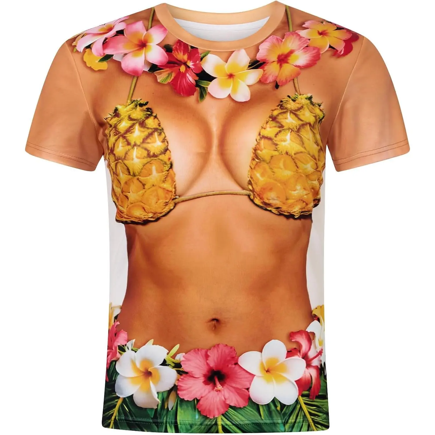Goodstoworld Women's Funny Fake Abs Short-Sleeve Bikini Tops, Beach Vacation Sports Swimwear Shirts