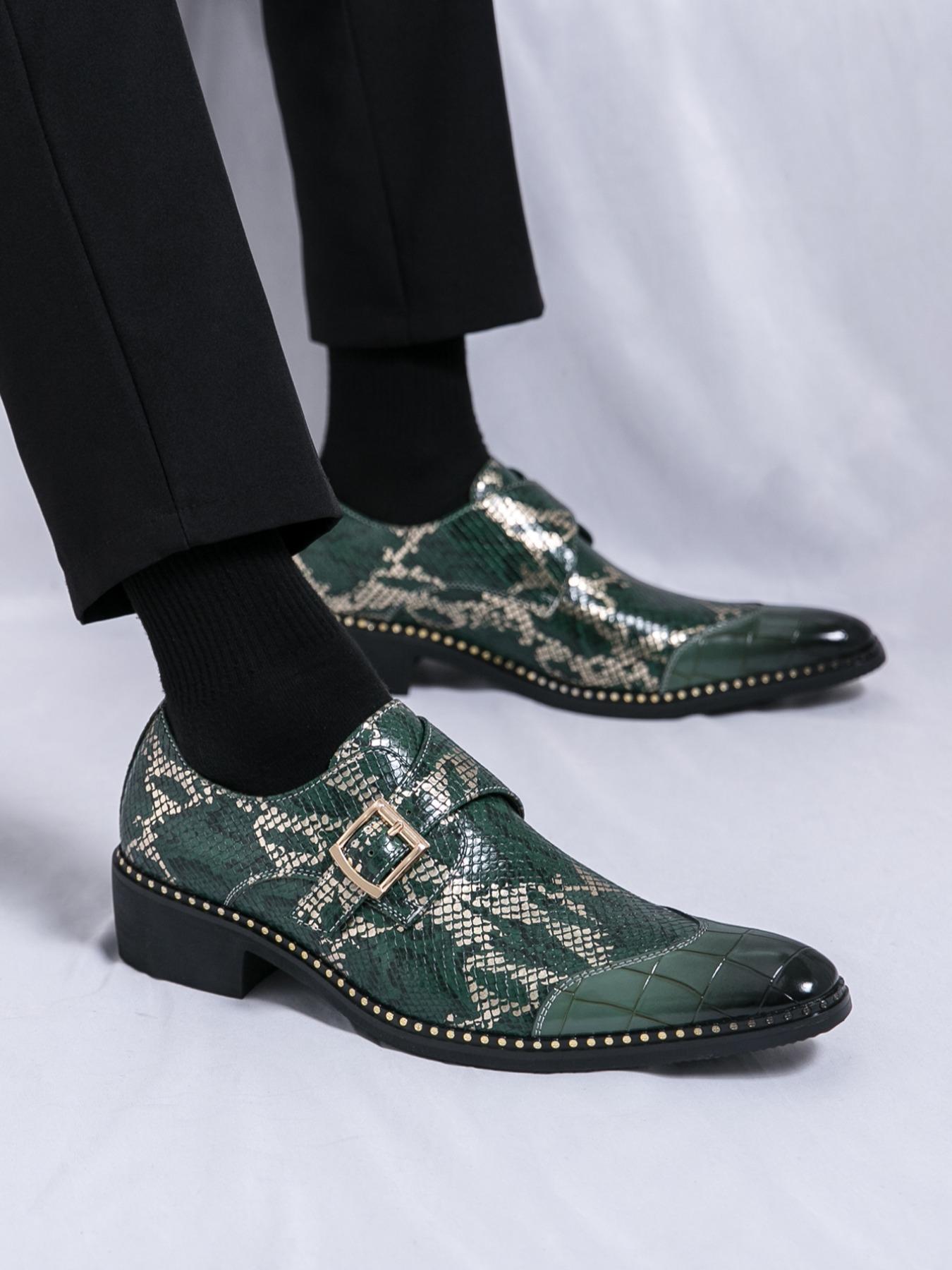 Men's Fashionable Snake Skin Print Design Dress Shoes, Business Casual Shoes, Casual Comfortable Pointed Toe Slip on Shoes for Daily Wear, Lightweight Breathable Shoes for Men, Boy