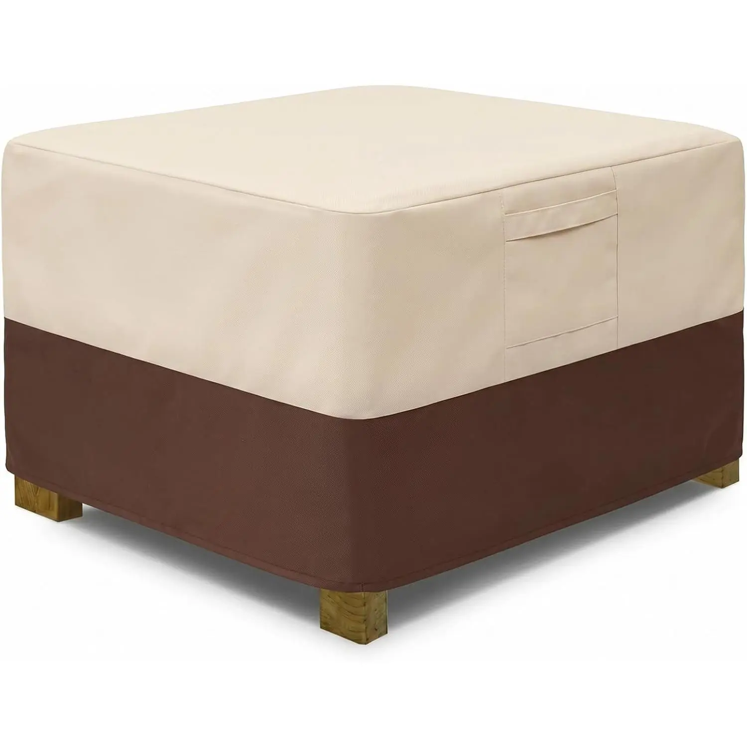 Rectangle Patio Ottoman Cover, Waterproof Outdoor Ottoman Cover with Padded Handles, Patio End Table Cover, Heavy Duty Patio Furniture Covers (Medium,Beige & Brown)