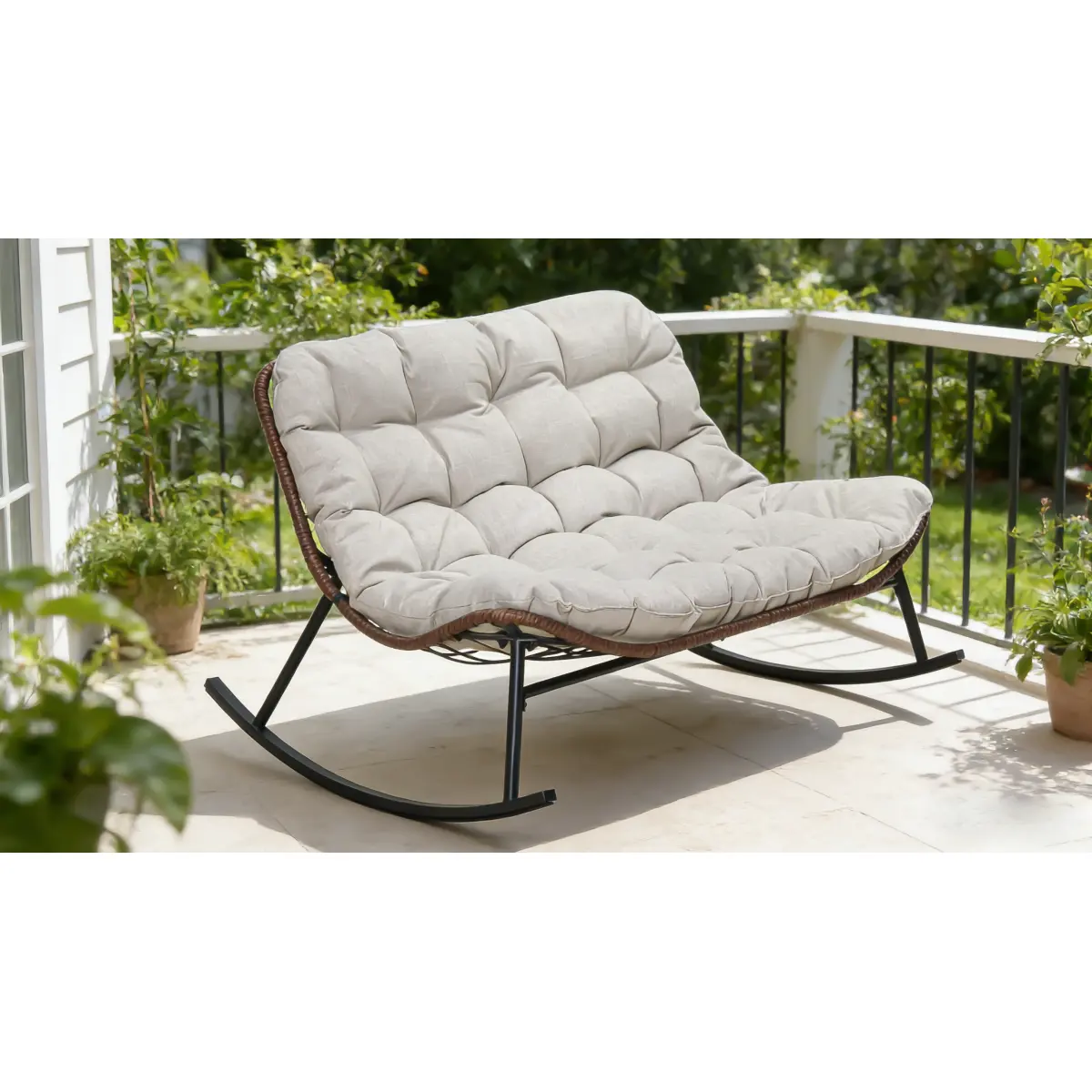 Double-Wide Stainless Steel Outdoor Egg Chair, Dual-Cushioned Double Papasan Chair for Patio, Garden Relaxation, Outdoor Chairs