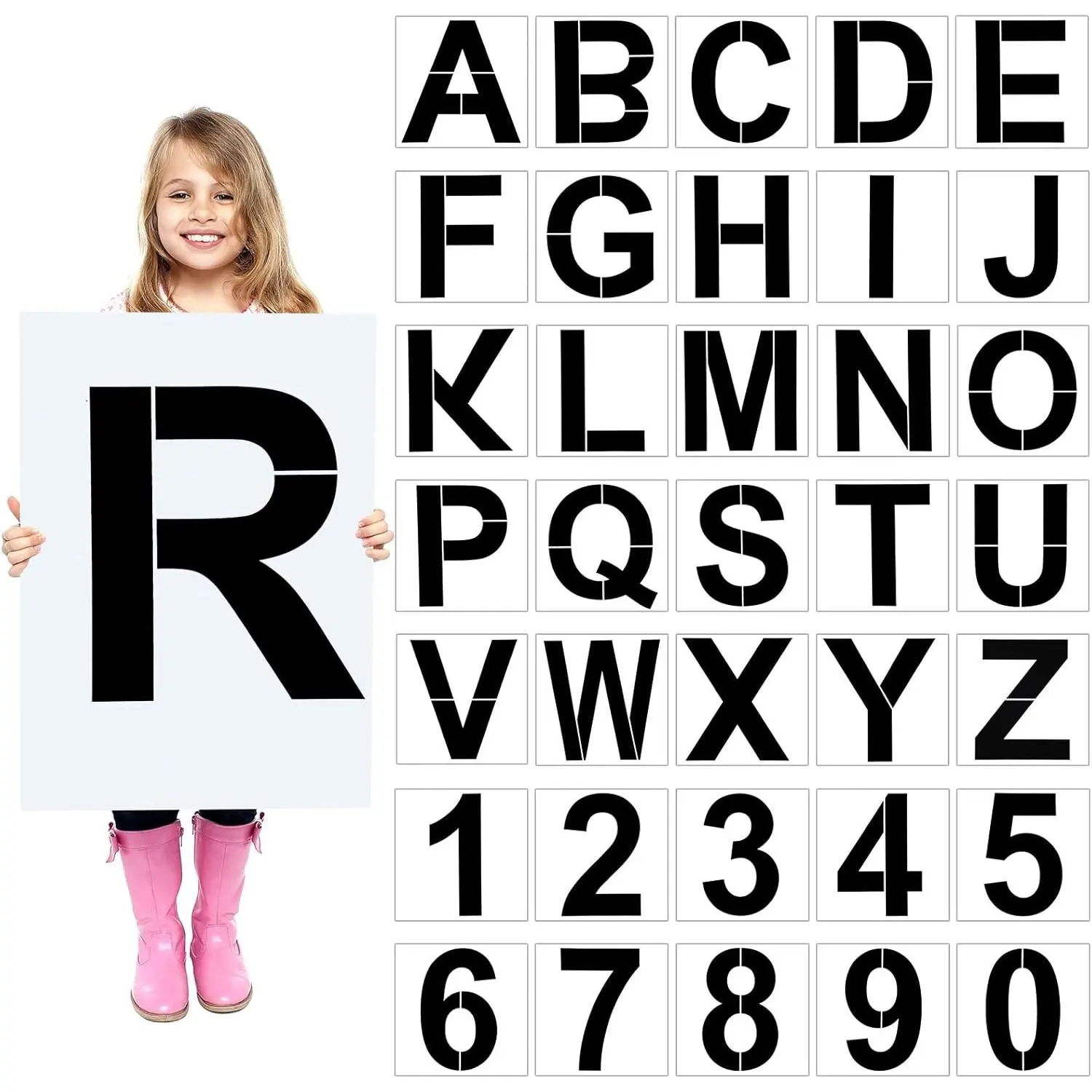 19 Inch Large Letter Stencils and Numbers, 36 Pcs Reusable Alphabet Stencils Plastic Numbers Templates Craft for Wood Wall Fabric Signage Chalkboard Painting DIY Projects (Standard)