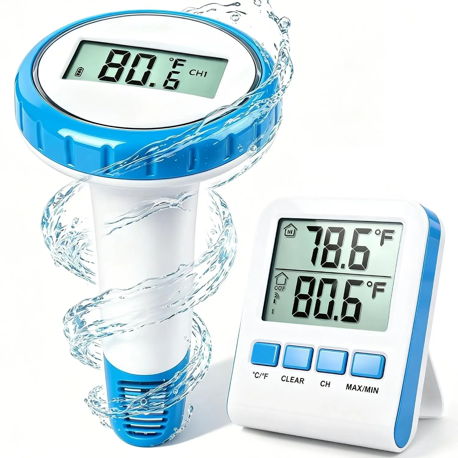 Pool Thermometer Floating Easy Read, Waterproof Wireless Digital Pool Thermometer with Large Screens, IPX8 Waterproof High Precision Temperature Gauge for Swimming Poo, Hot Tub, Spa, Pond, Fish Tank