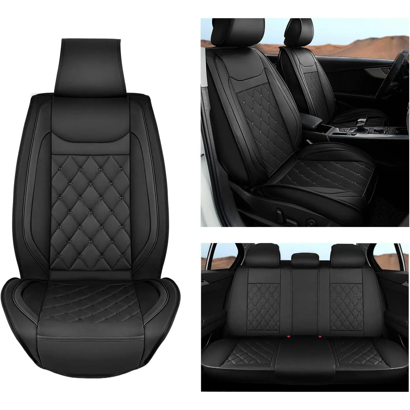 Nilight 5-Piece Black Waterproof Faux Leather Automotive Seat Covers - Anti-Slip Protectors, Universal for 5-Passenger Cars/SUVs/Trucks (Hyundai, Honda Accord, Etc.), Car Seat Protectors