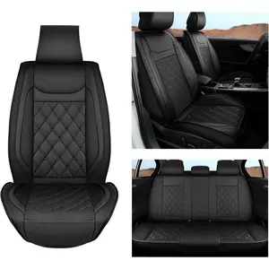 Nilight Full Set Black Car Seat Covers - 5-Piece Waterproof Faux Leather Cushions, Anti-Slip, Universal Fit for 5-Passenger Cars, SUVs, Trucks (Hyundai, Honda Accord, Kia Civic, Corolla, Camry, CR-V, RAV4, Fusion), Car Seats Covers
