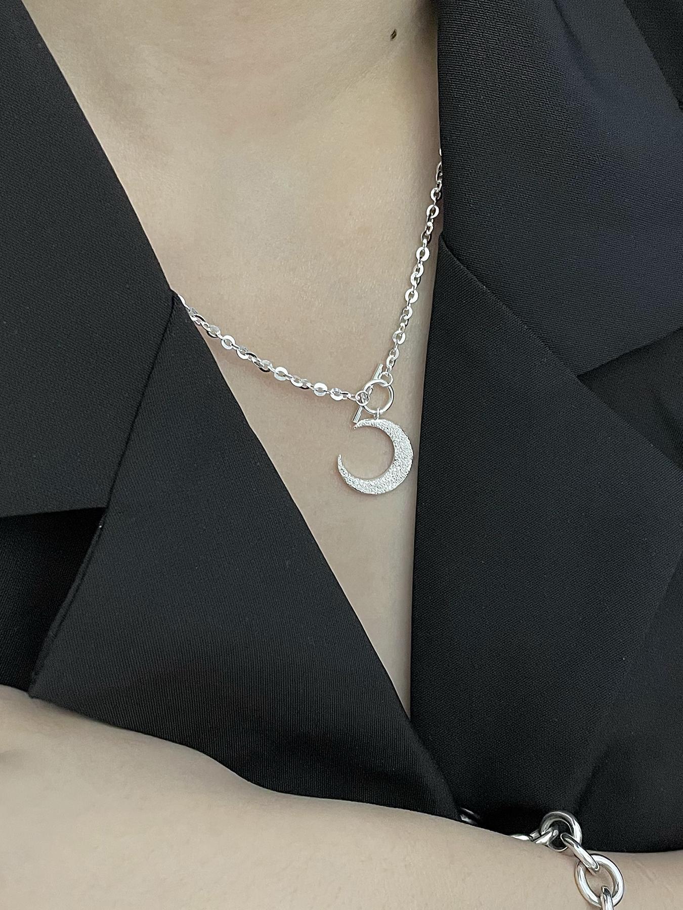 925 Sterling Silver Fashion Moon Design Pendant Necklace for Women & Girls, Fashion Jewelry for Party, Daily Decor, Trendy  Exquisite Jewelry for Birthday Gift